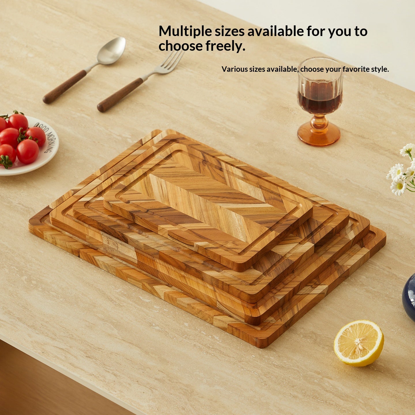 Solid Teak Cutting Board — Double-Sided