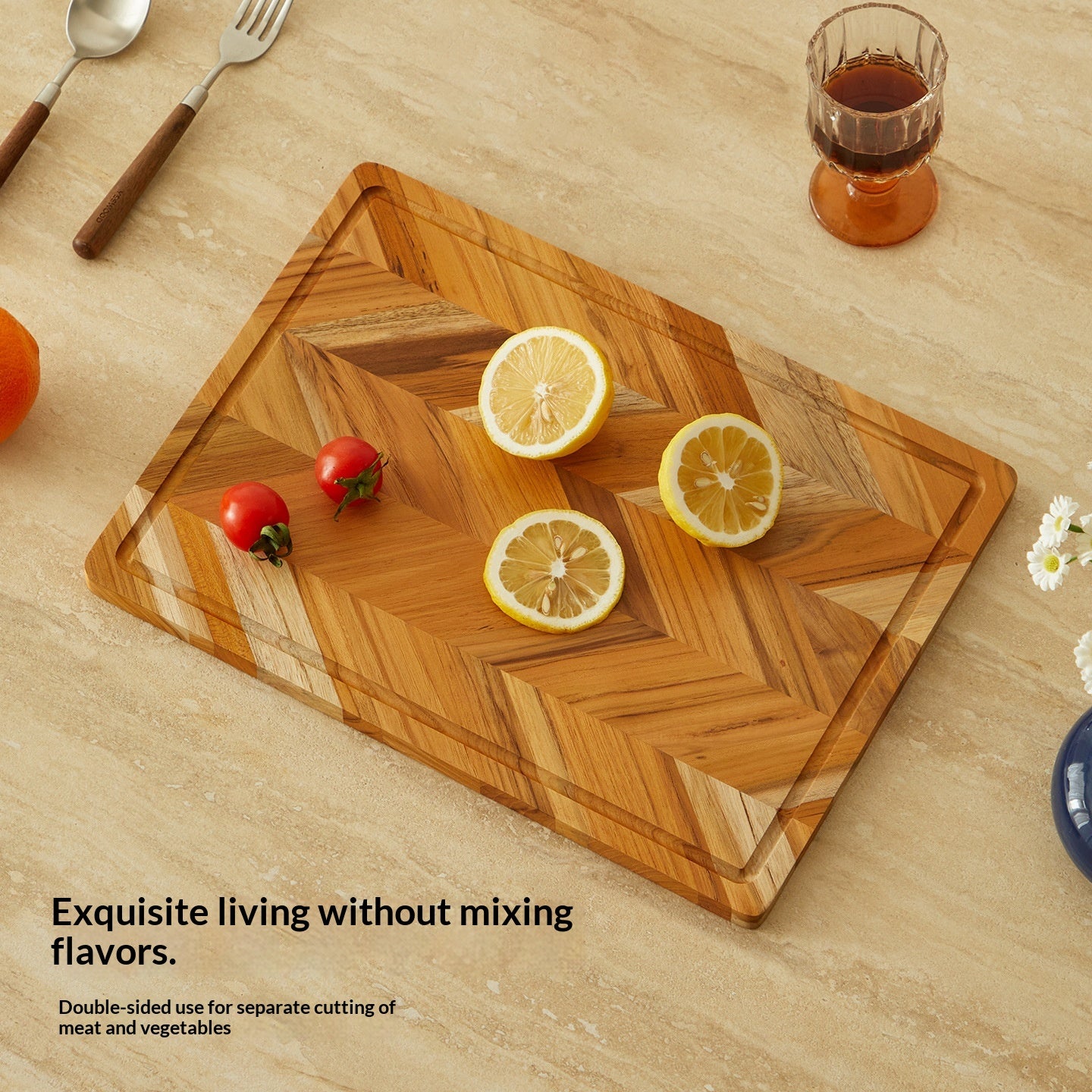 Solid Teak Cutting Board — Double-Sided