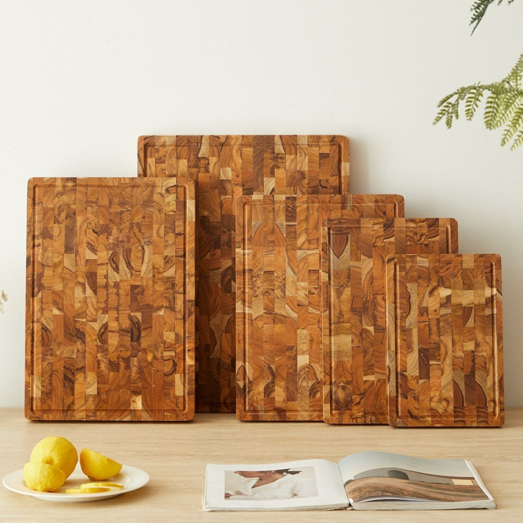 Solid teak double-sided cutting board