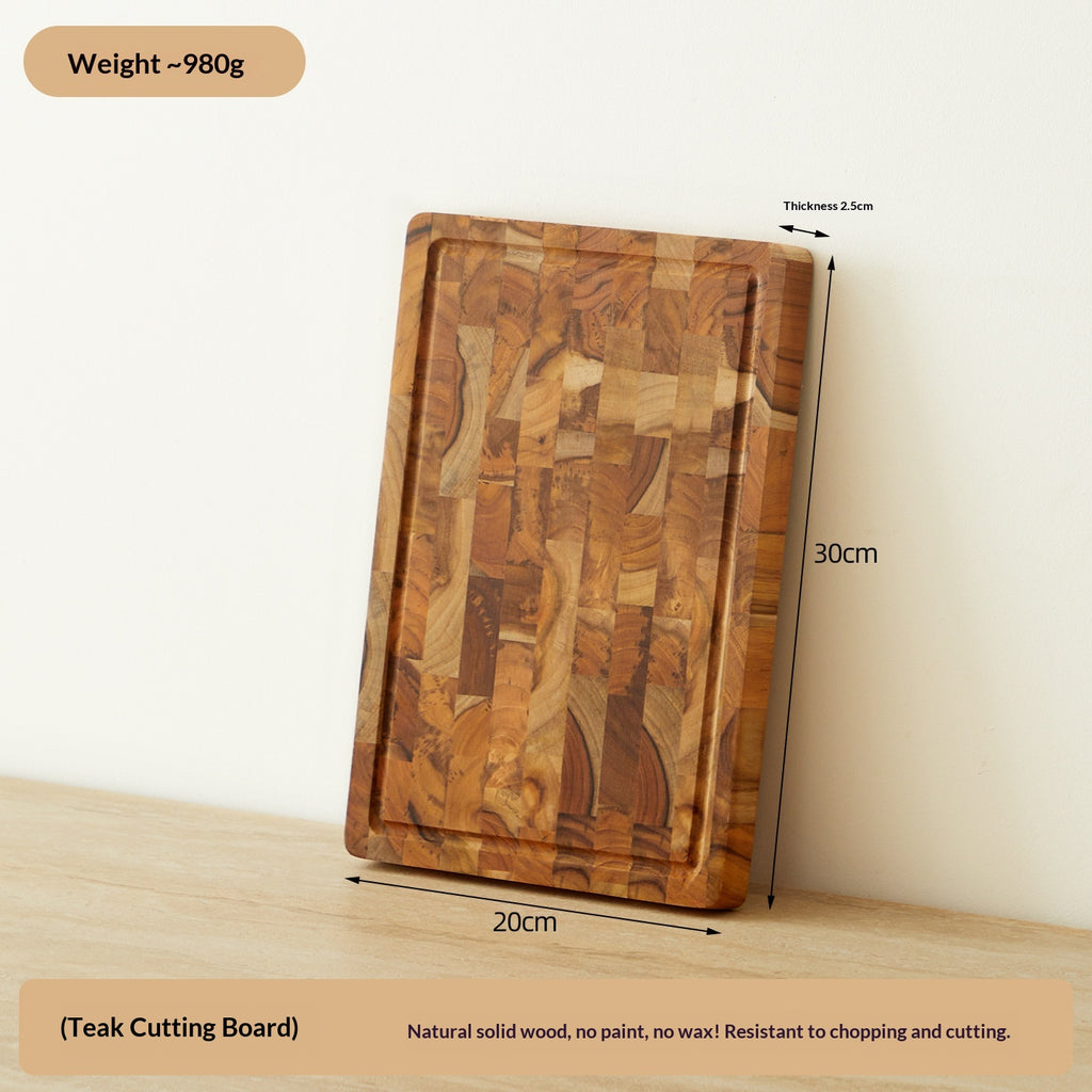Solid Teak Cutting Board — Double-Sided